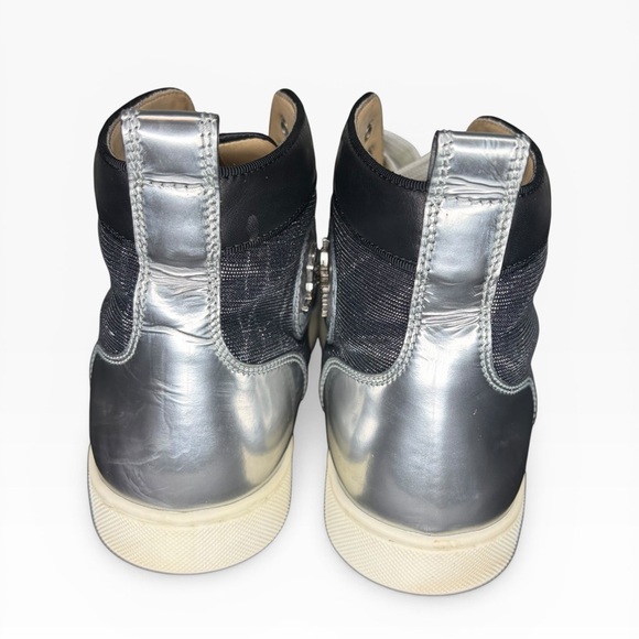 Christian Louboutin Women's High-Top Spike-Stud Sneakers - Black/White Size 8 - Picture 3 of 10